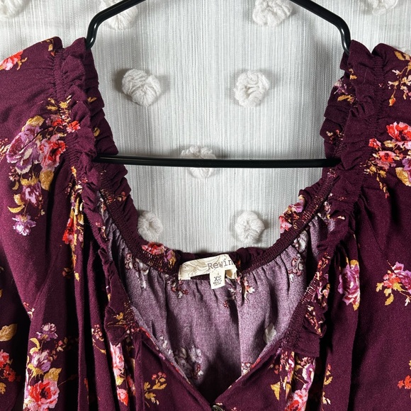 Rewind Burgundy Floral Boho Blouse Size XS - Picture 4 of 5
